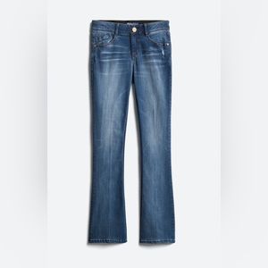 Democracy boot cut distressed jeans.